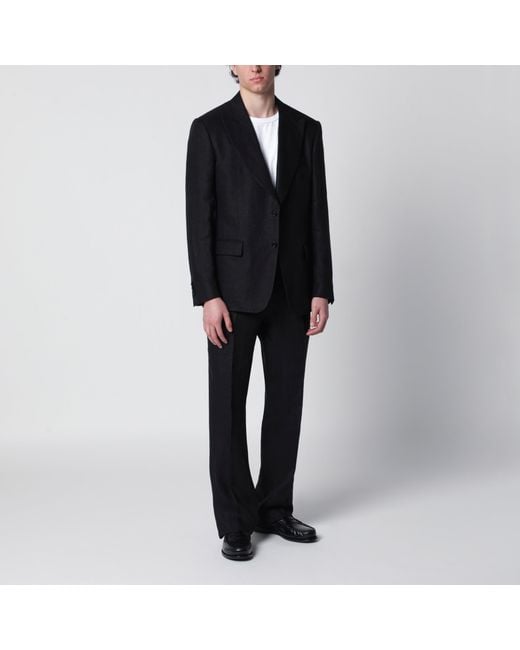 Lardini Black Single-Breasted Linen Jacket for men
