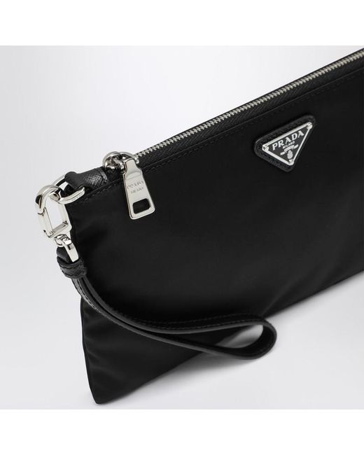 Pouch nera in re-nylon e saffiano di Prada in Black da Uomo