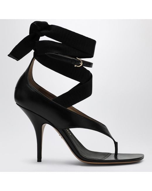 Ferragamo Black Sandal With Heel And Ribbon