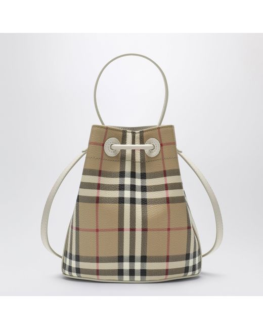 Burberry White Mini Bucket Bag With Check Pattern
