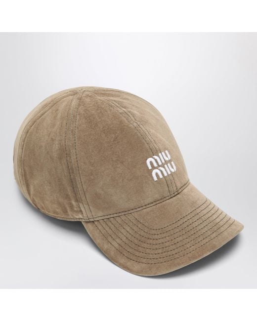 Miu Miu Natural Sand And Cotton Baseball Cap
