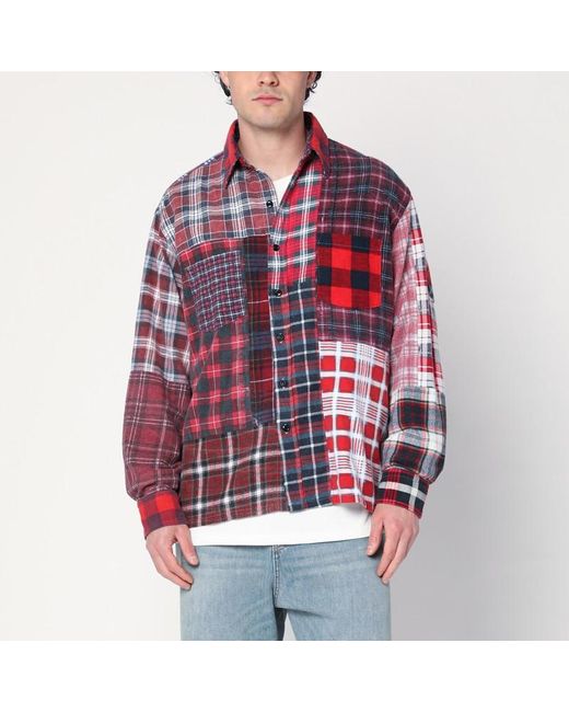 Camicia patchwork rossa motivo check di Needles in Red da Uomo