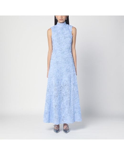 ROTATE BIRGER CHRISTENSEN Long Blue Dress With Flower Embroidery
