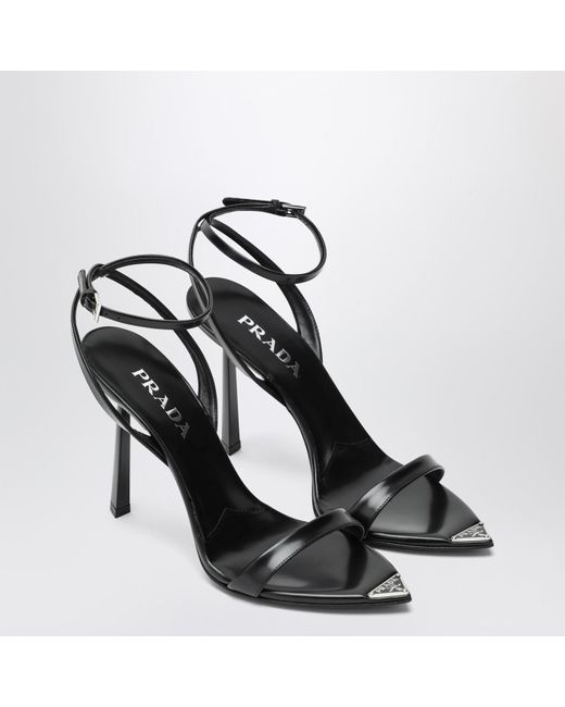 【ばに】PRADA Leather Strap Heels Prada High-Heeled Sandals in Black | Lyst UK