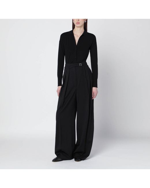 Sportmax Black Wide-Leg Stretch-Wool Trousers