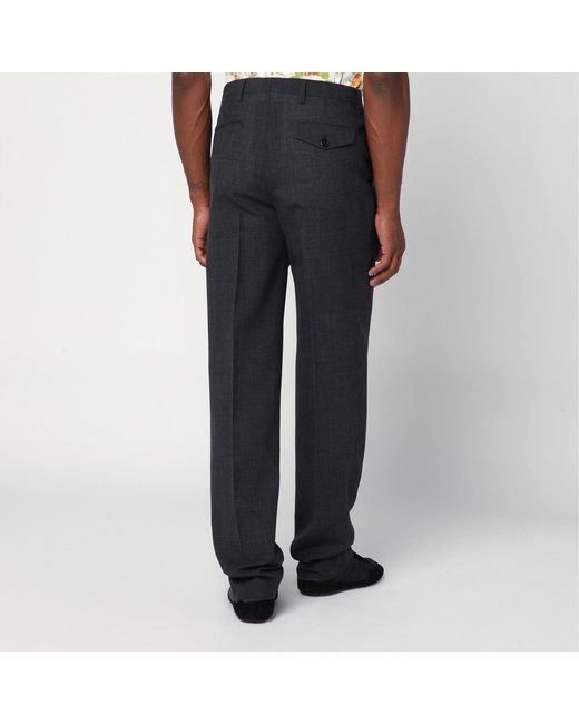 Prada Blue Anthracite Wool Trousers for men