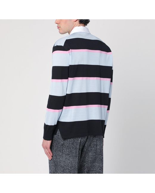 Prada Blue Striped Polo In Silk And Cotton for men