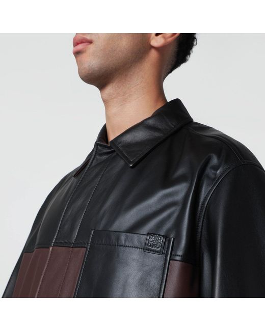 Loewe Black /burgundy Leather Overshirt for men