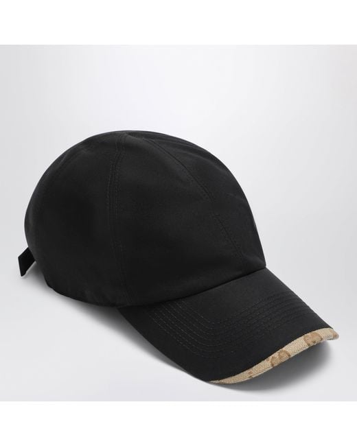 Gucci Black Cotton Baseball Cap With Gg Trim for men