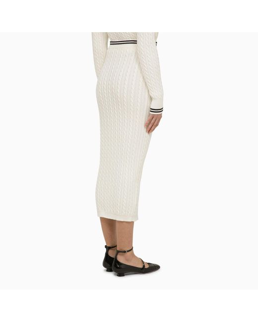 Alessandra Rich Natural Cotton Plaited Midi Skirt