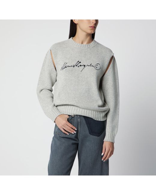 MM6 by Maison Margiela Gray Sweater With Calligraphic Print