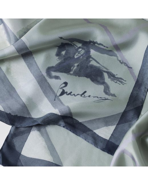 Burberry Blue Large Watercolour Check Silk Scarf