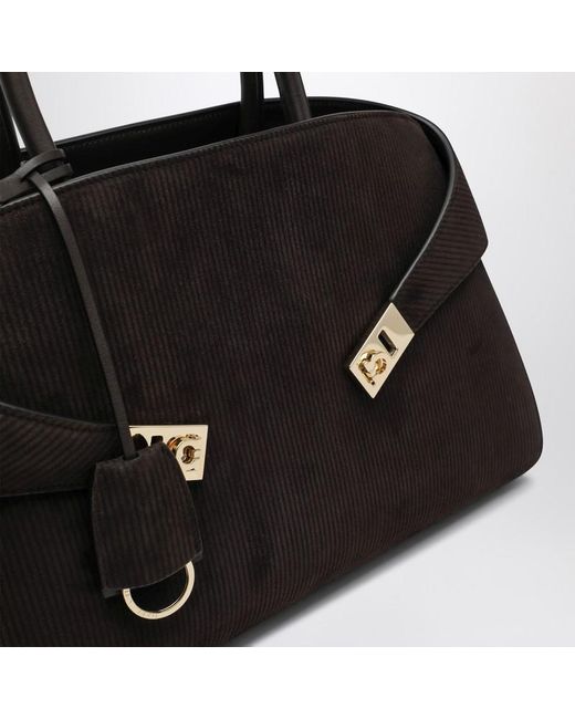 Borsa a spalla hug soft l in suede di Ferragamo in Black