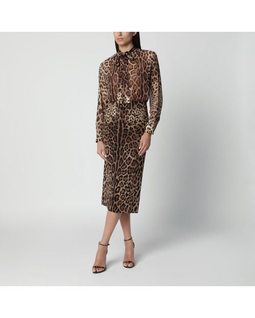Dolce & Gabbana Brown Leopard-Print Cady Skirt