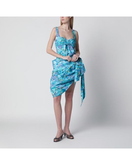 Chloé Blue Sleeveless Wrap Bustier Midi Dress
