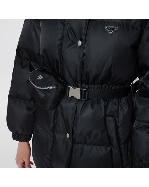 Prada Black Re-Nylon Hooded Padded Jacket With Front Pouch