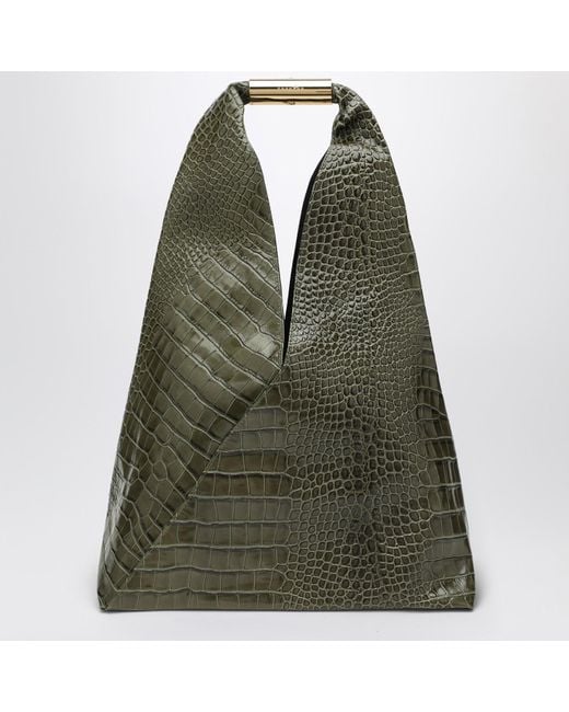 MM6 by Maison Margiela Green Medium Olive Japanese Bag With Crocodile Print