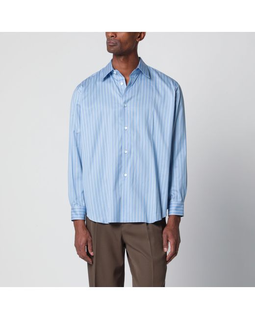 Auralee Blue Light Striped Cotton And Silk Shirt for men