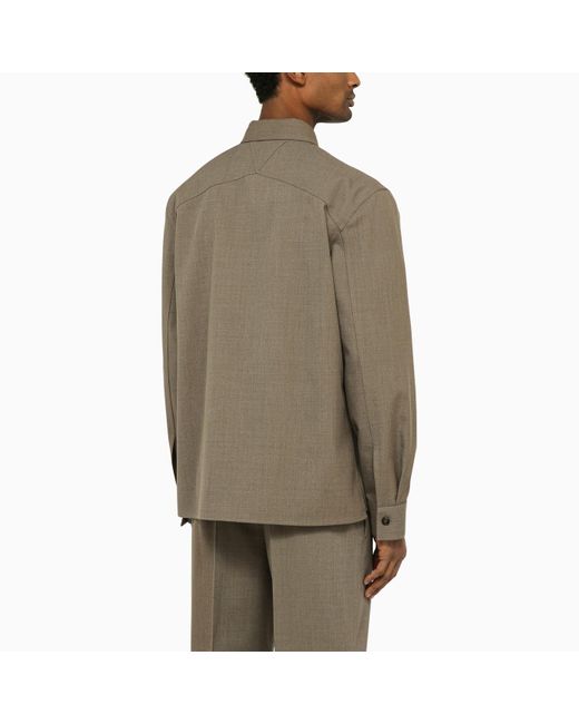 Bottega Veneta Green Grey Wool Twill Shirt for men