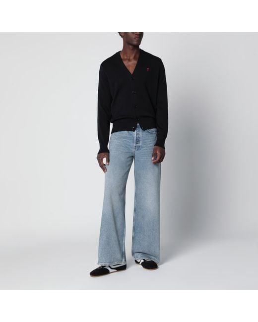 AMI Black Ami De Coeur Wool Cardigan for men