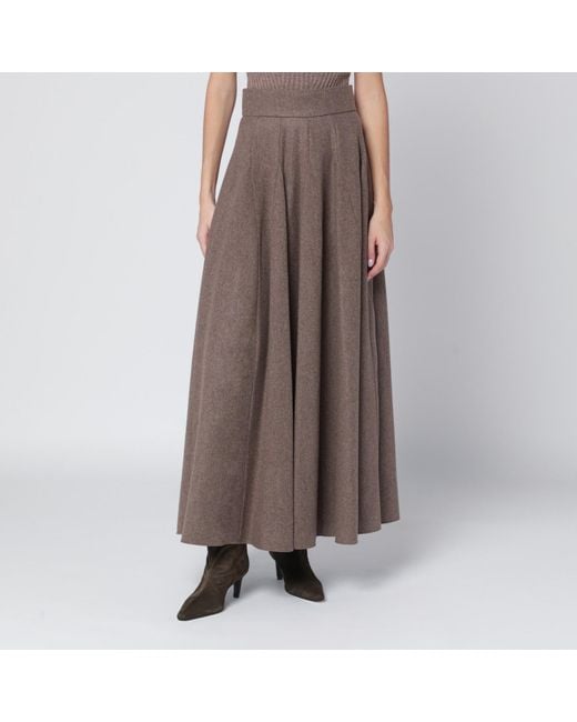 Max Mara Brown Wide Hazelnut-colored Skirt In Wool Felt