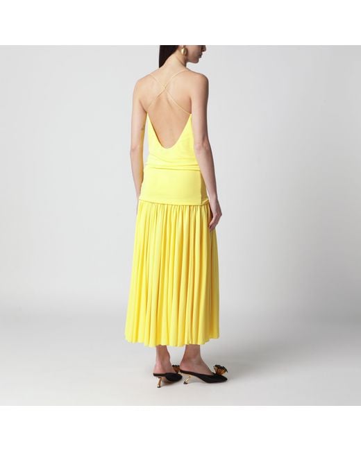 Jacquemus Yellow Abiha Pleated Midi Dress With Draping