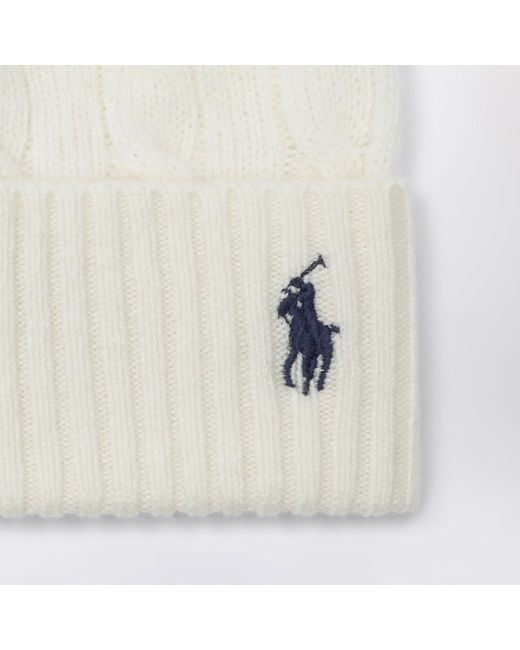 Polo Ralph Lauren White Cable-Knit Logo Beanie