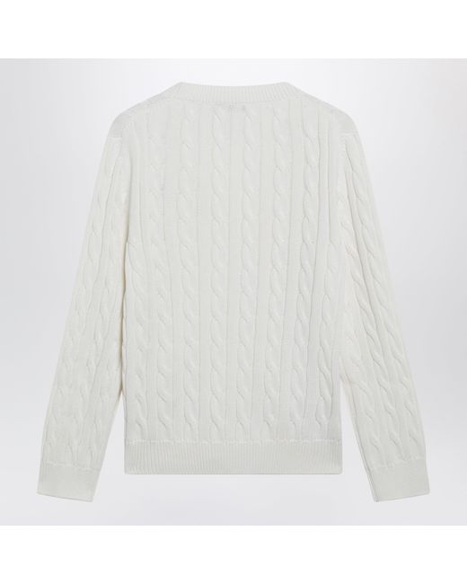 Prada White Cableknit Vneck Jumper