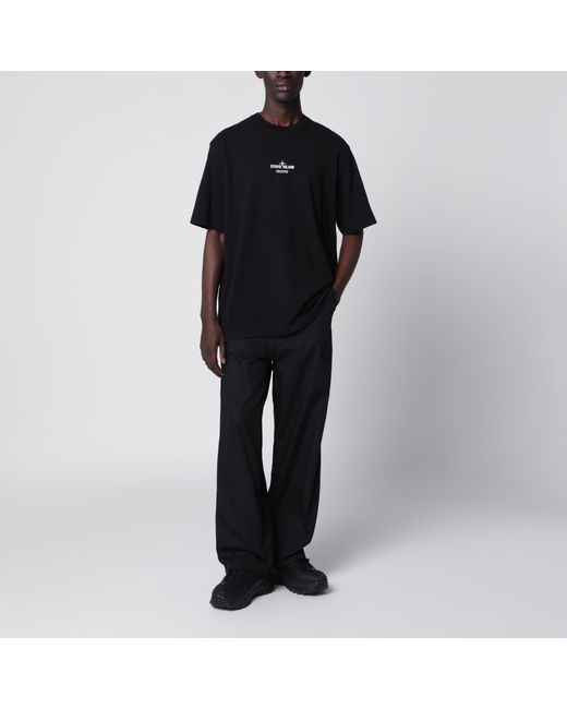 Stone Island Black Cotton T-Shirt With Logo Prints for men
