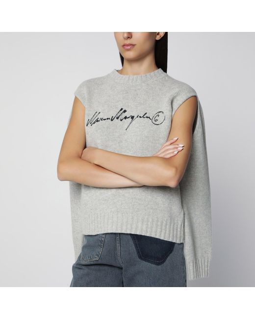 MM6 by Maison Margiela Gray Sweater With Calligraphic Print