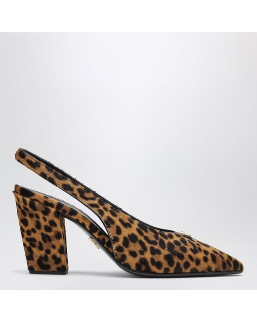 Prada Brown Leopard-Print Calf Hair Slingback Pumps