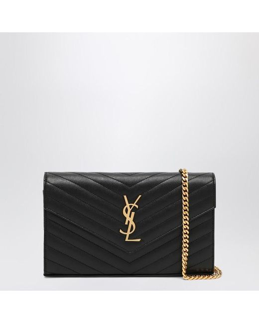 Saint Laurent Black Cassandre Chain Clutch Bag