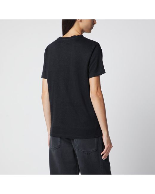 Isabel Marant Black Zewel Logo Short-Sleeve Linen T-Shirt
