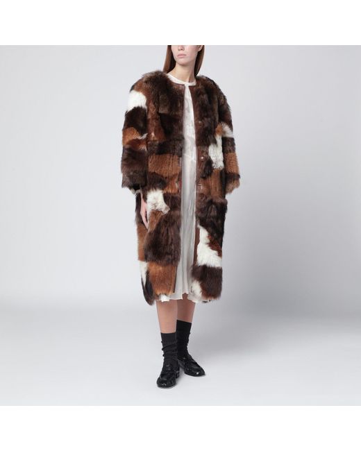 Prada Brown Patchwork Shearling Coat