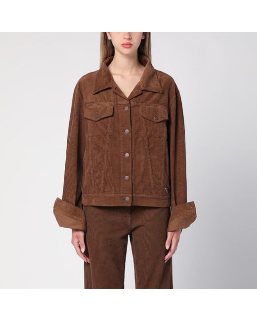 Prada Brown Caramel-coloured Shirt Jacket In Corduroy
