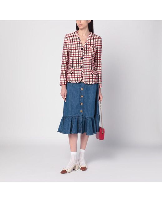 Gonna midi in denim di Valentino in Blue