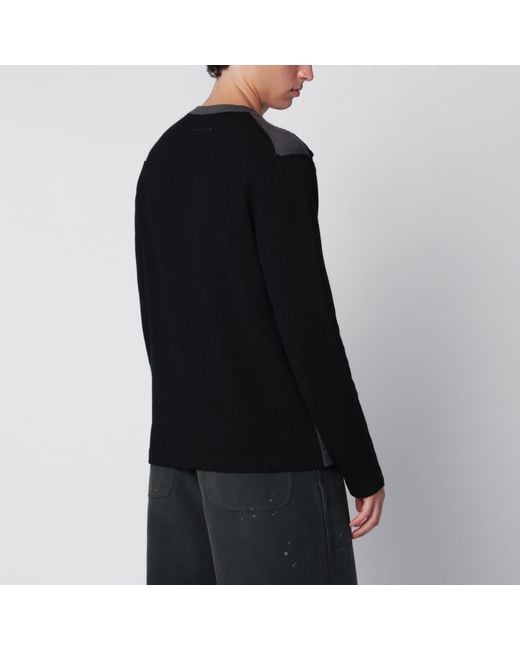 MM6 by Maison Margiela Black Asymmetrical Crewneck Sweater for men