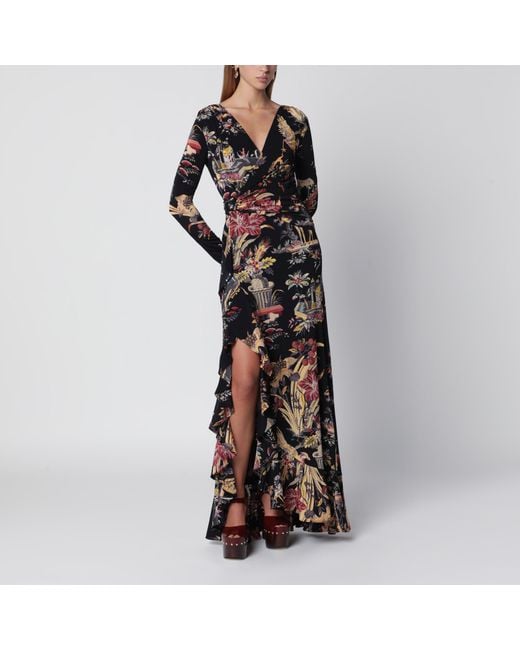 Etro Black Printed Wrap Jersey Maxi Dress