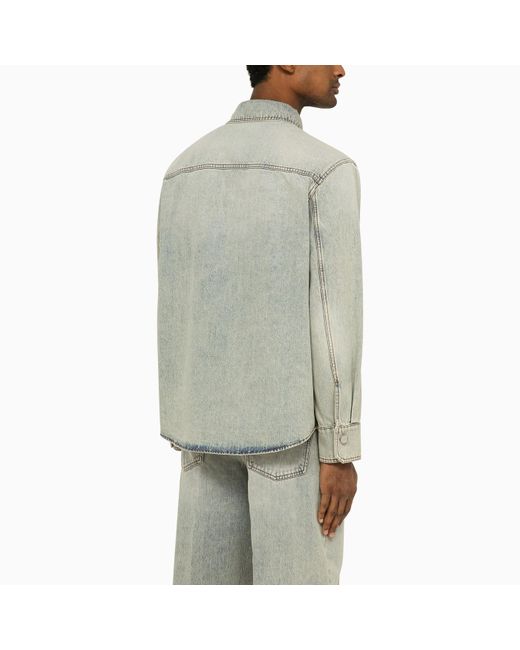 Valentino Gray Denim Shirt With V Detail for men