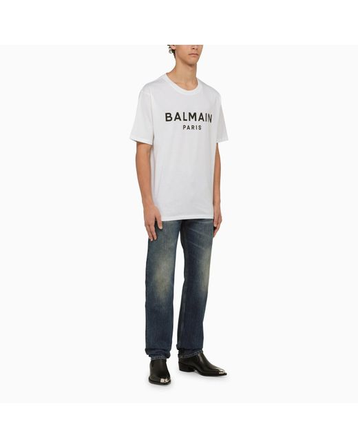 Balmain Gray Crew-neck T-shirt With Logo for men