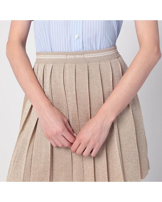 Minijupe Plissée Or En Lurex Miu Miu en coloris Natural