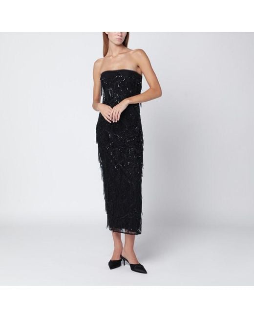 Abito midi con frange di perline di ROTATE BIRGER CHRISTENSEN in Black