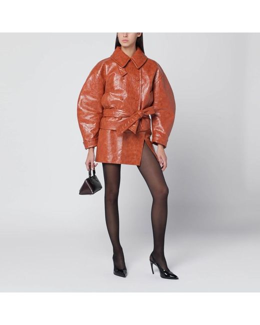 Giacca con cintura color cuoio in ecopelle di ANDAMANE in Orange