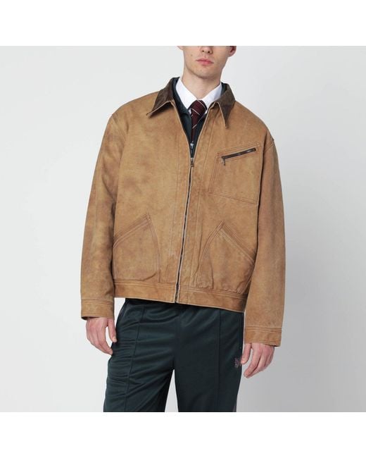Needles Brown Cotton Zip Jacket for men