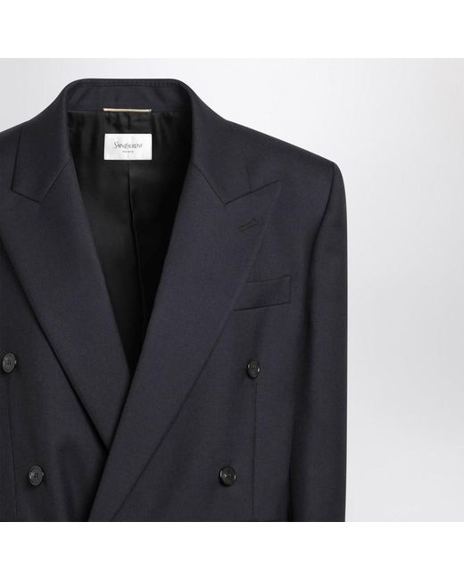 Manteau Long Marine En Gabardine De Laine Saint Laurent en coloris Blue