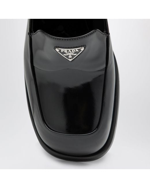 Prada Black Brushed Leather Heeled Loafers