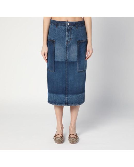 Gonna patchwork in denim di Gucci in Blue