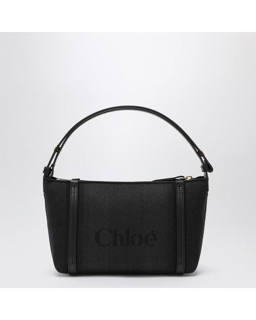 Borsa carry a righe nera in tela di Chloé in Black
