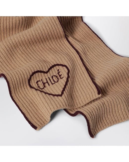 Chloé Natural Encoeur Wool And Cashmere Scarf
