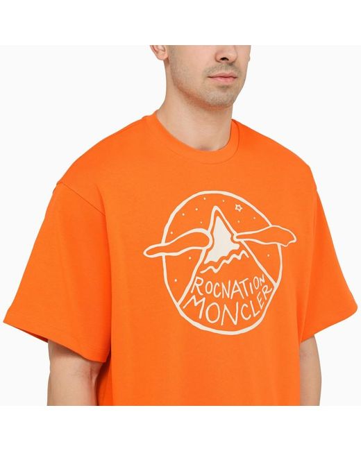 T-shirt in cotone con logo di MONCLER X ROC NATION in Orange da Uomo